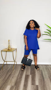 CUTEST 2PC SHORTS ROUND NECK LOUNGE SET(Royal Blue) - styletittudeapparelusa